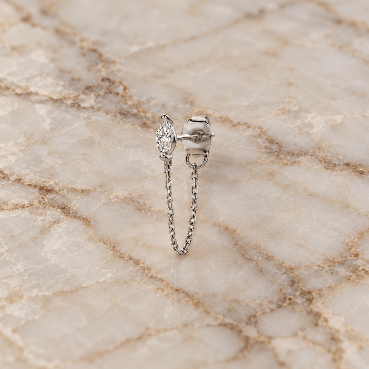 Marquise Lab Diamond Chain Earring, 14K White Gold Drop (IGI Certified)