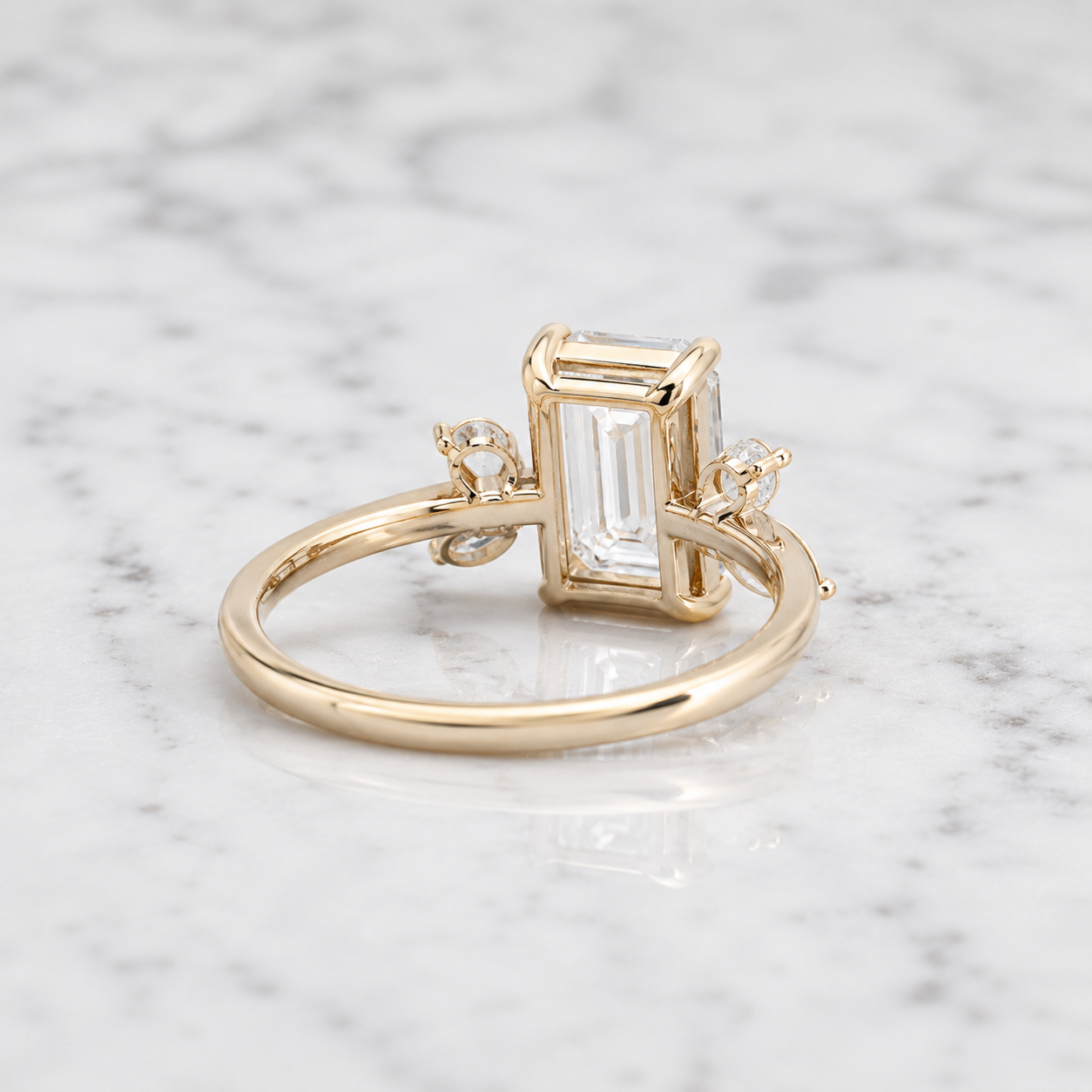 Emerald Cut Lab Grown Diamond Engagement Ring  Floral Side Stone 14K Rose Gold  IGI Certified 2 Carat E VVS2