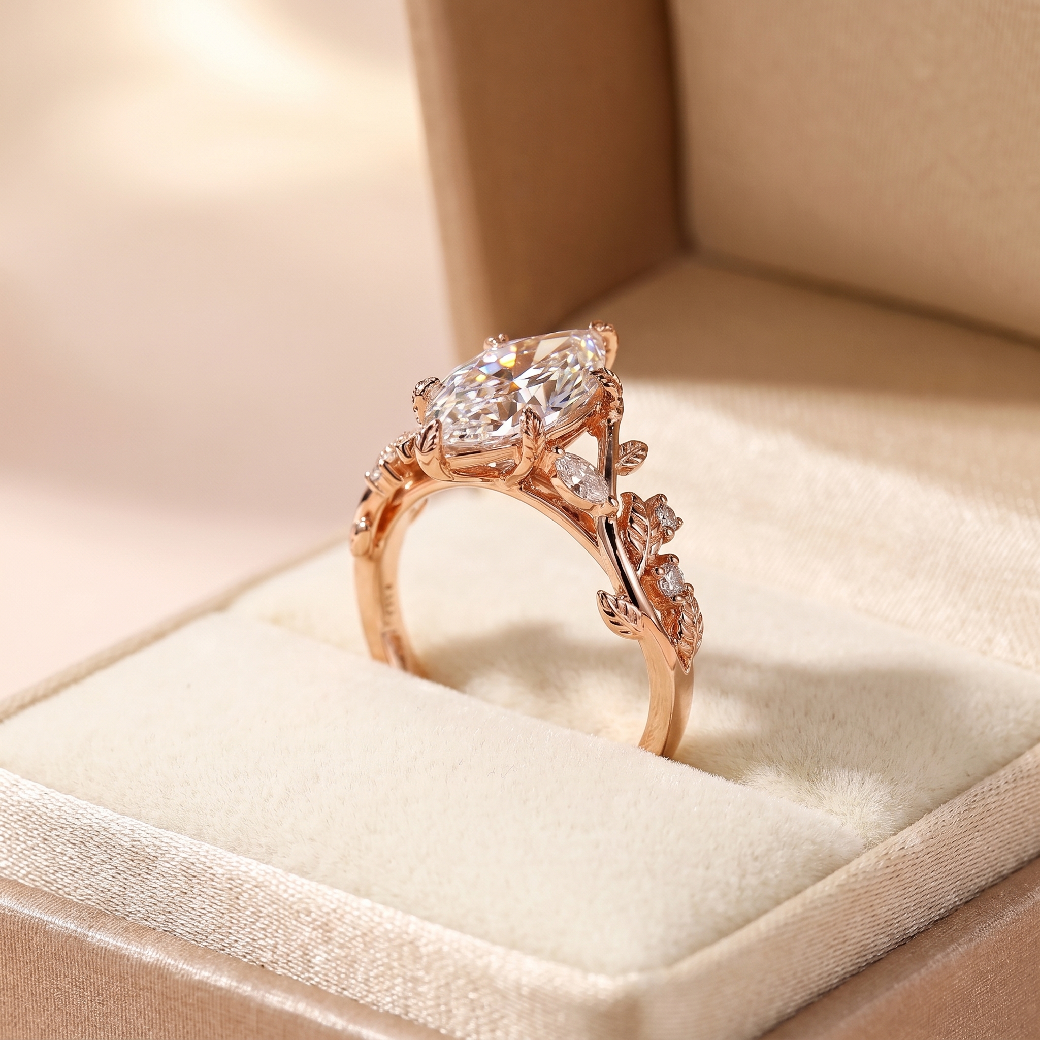 Marquise Lab Grown Diamond Engagement Ring  Solitaire Leaf 14K White Gold  IGI Certified 2.5 Carat