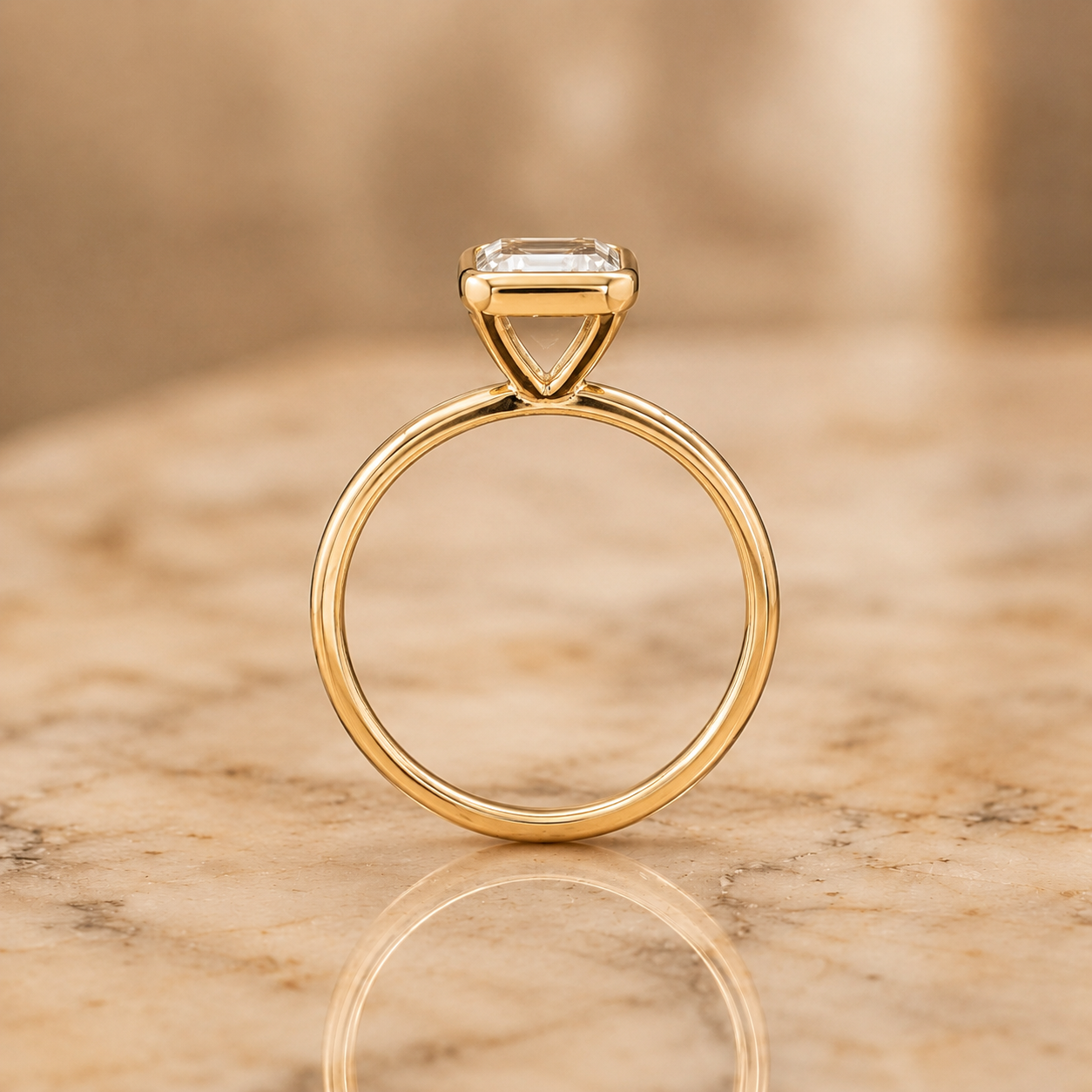 Emerald Cut Lab Grown Diamond Engagement Ring Bezel Solitaire 14K Yellow Gold  IGI Certified 2 Carat E VVS2