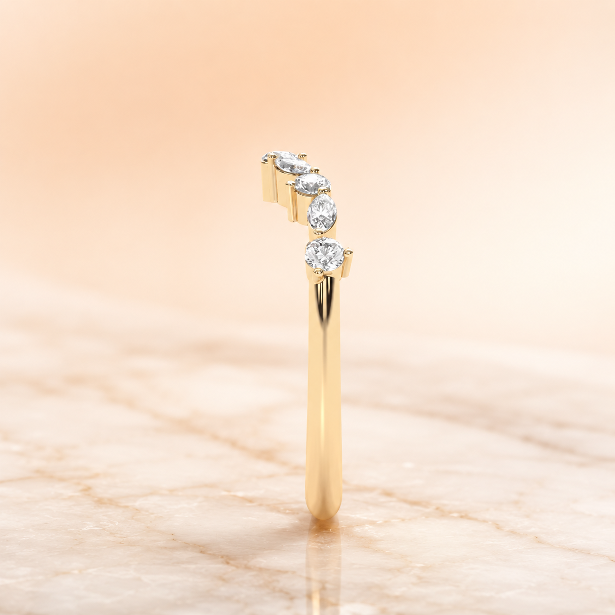 Lab Grown Diamond Contour Wedding Band Pave 14K Yellow Gold Alternating Marquise Round, IGI Certified