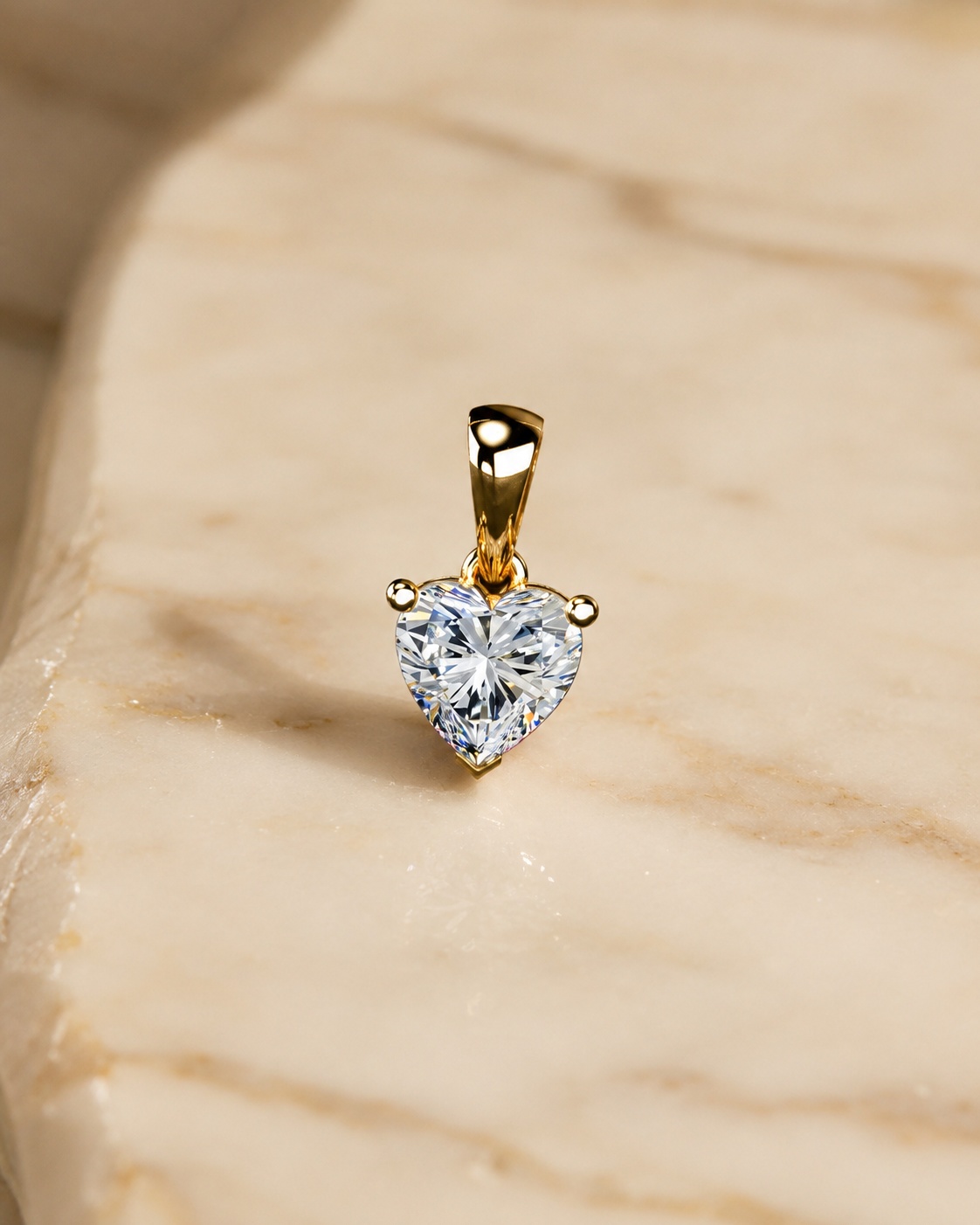 Heart Lab Grown Diamond Solitaire Pendant Three Prong 14K Yellow Gold – IGI Certified 1 Carat