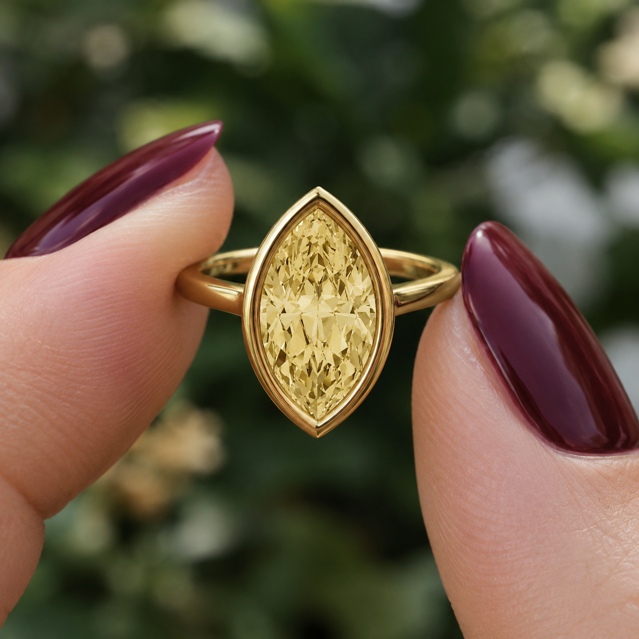 Yellow Marquise Lab Grown Diamond Engagement Ring Cathedral Bezel 14K Yellow Gold – Solitaire Setting