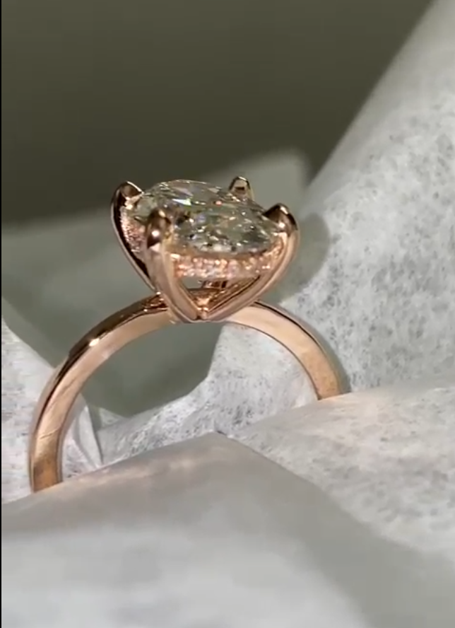 3.10 Carat Whisper Thin Lab Diamond Solitaire Engagement Ring - IGI Certified - Hidden Halo - 14k Gold final