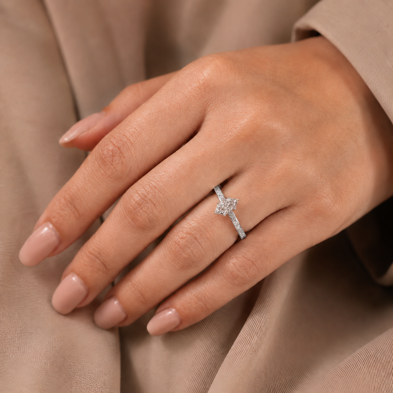 Dutch Marquise Lab Grown Diamond Engagement Ring Vintage Etched Solitaire 14K White Gold IGI Certified 3 Carat E VVS2 