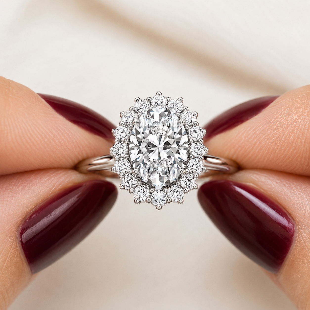 Oval Lab Grown Diamond Engagement Ring Halo 14K White Gold 0.48ctw Diamonds