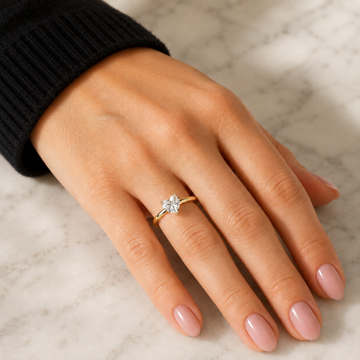 Heart Lab Grown Diamond Engagement Ring Solitaire 18K Gold IGI Certified 1 Carat E VVS2
