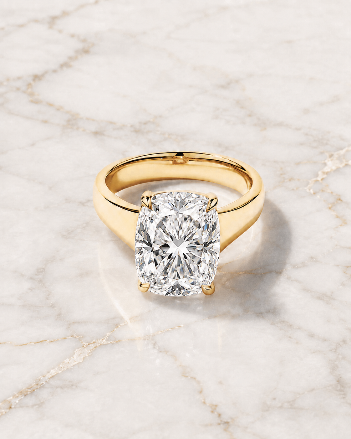 Elongated Cushion Lab Grown Diamond Engagement Ring Four-Claw Solitaire 14K Yellow Gold 