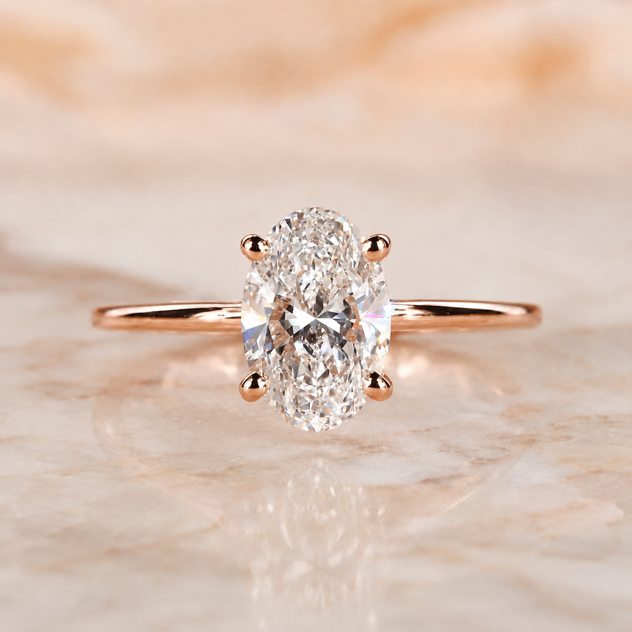 Oval Lab Grown Diamond Engagement Ring Solitaire 14K Rose Gold IGI Certified 2 Carat E VVS2