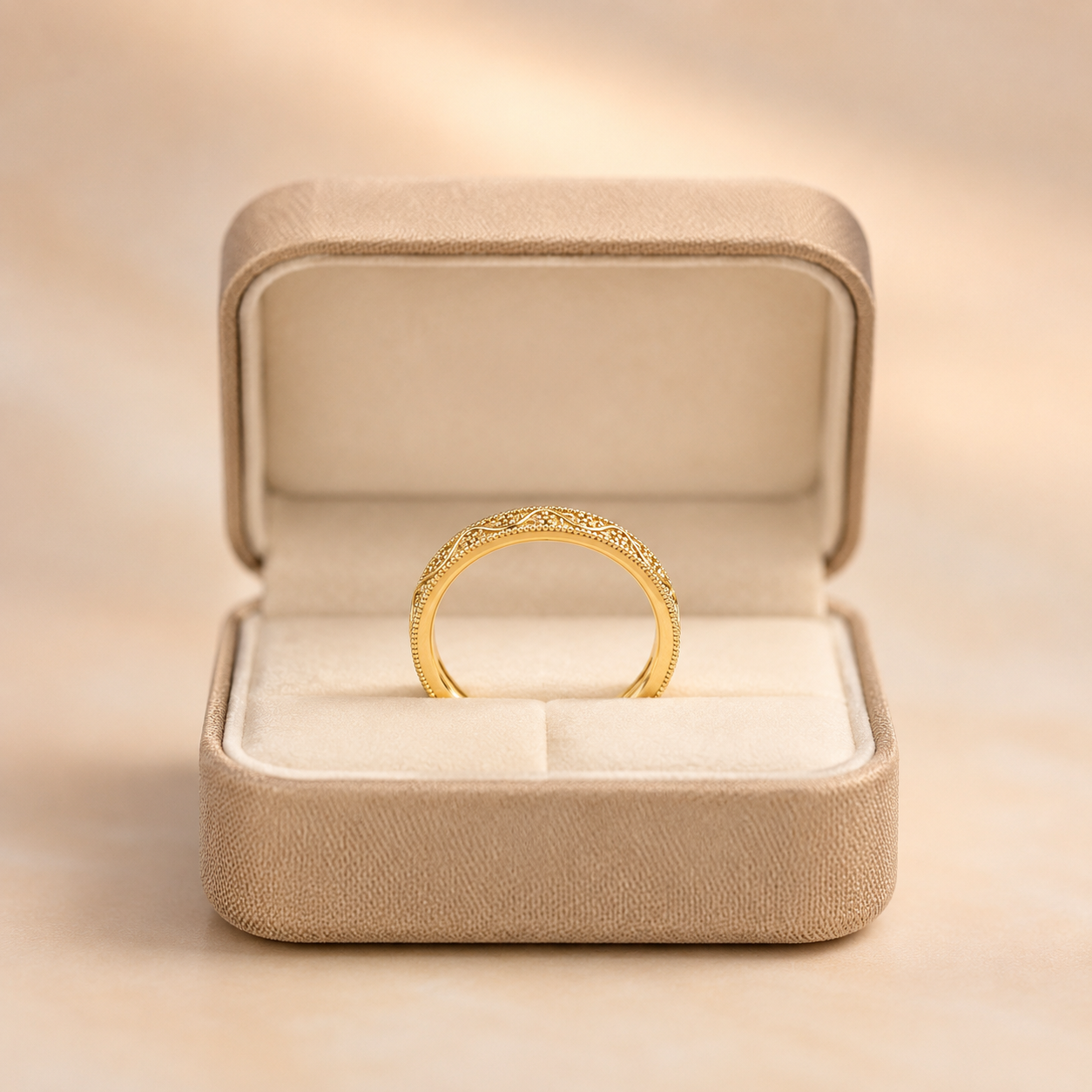 Vintage Floral Milgrain Wedding Band in Solid Gold  – 2.1mm