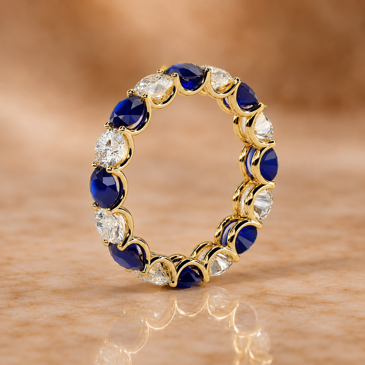 4Ct Round Lab Grown Diamond & Blue Sapphire Eternity Band – 14K Gold, IGI — view 4