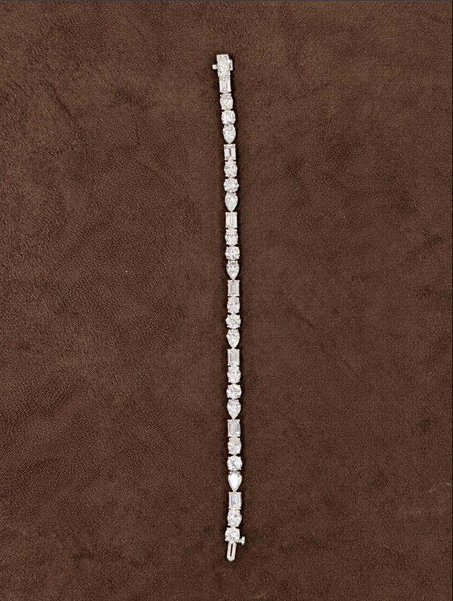 Multishape Lab Grown Diamond Tennis Bracelet – Prong 14K White or Yellow Gold – 12 CTTW