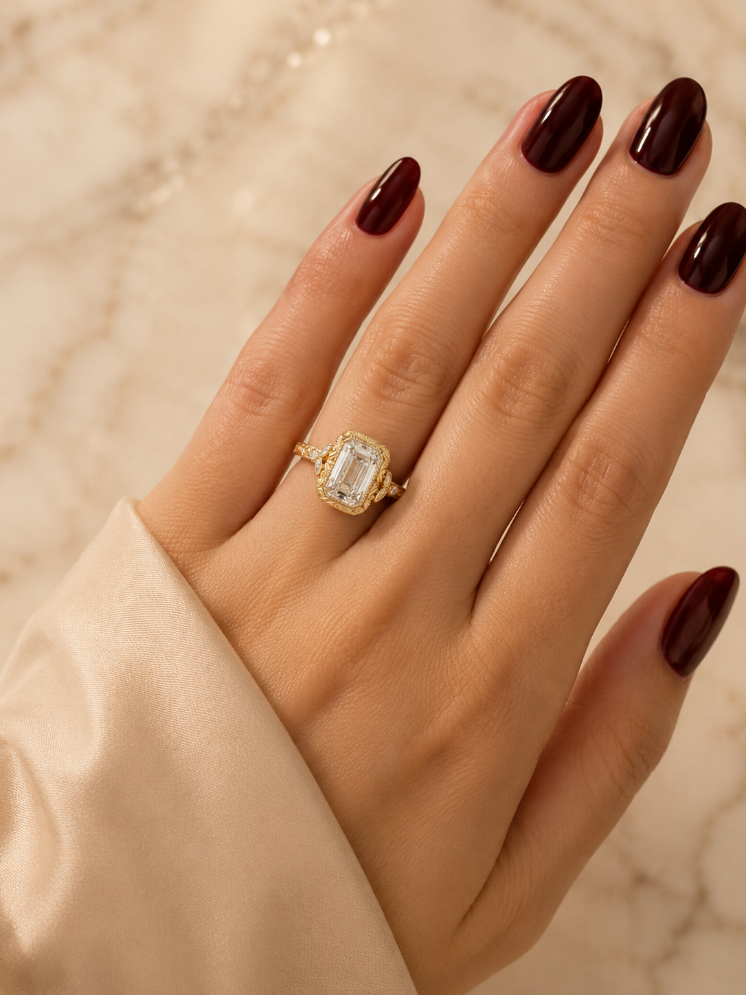 Emerald Cut Lab Grown Diamond Engagement Ring – Vintage Bezel 14K Yellow Gold – 2ct E VVS2