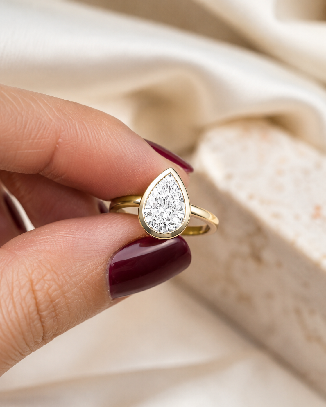 Pear Lab Grown Diamond Engagement Ring Solitaire Bezel 14K Yellow Gold IGI Certified 4 Carat E VVS2