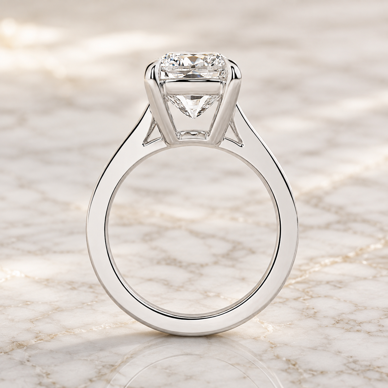 Cushion Lab Grown Diamond Engagement Ring Four Prong Solitaire Platinum IGI Certified 4 Carat E VVS2