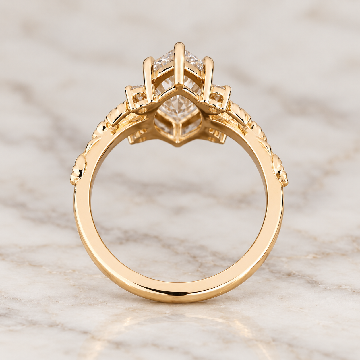 Marquise Lab Grown Diamond Engagement Ring Nature-Inspired Five Stone 14K Yellow Gold IGI Certified