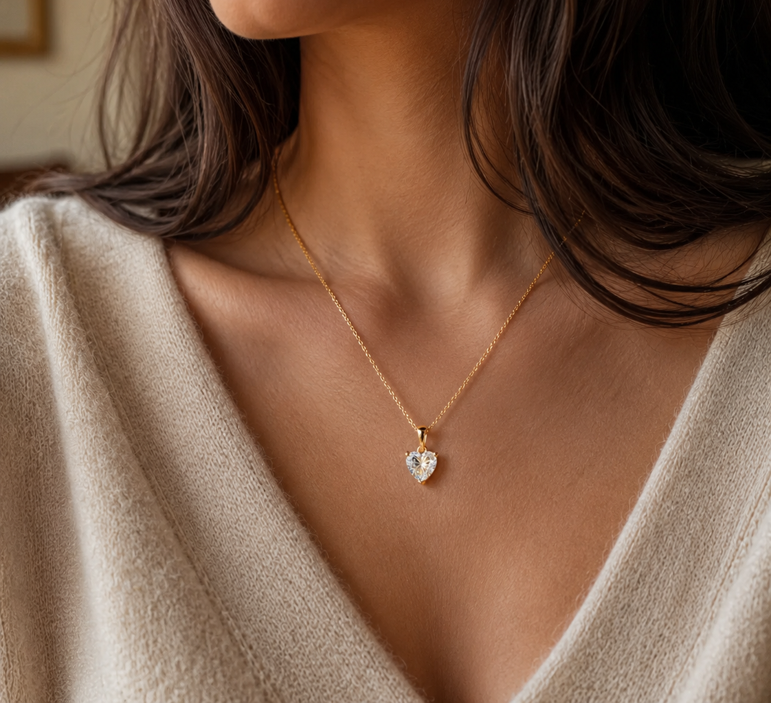 Heart Lab Grown Diamond Solitaire Pendant Three Prong 14K Yellow Gold – IGI Certified 1 Carat