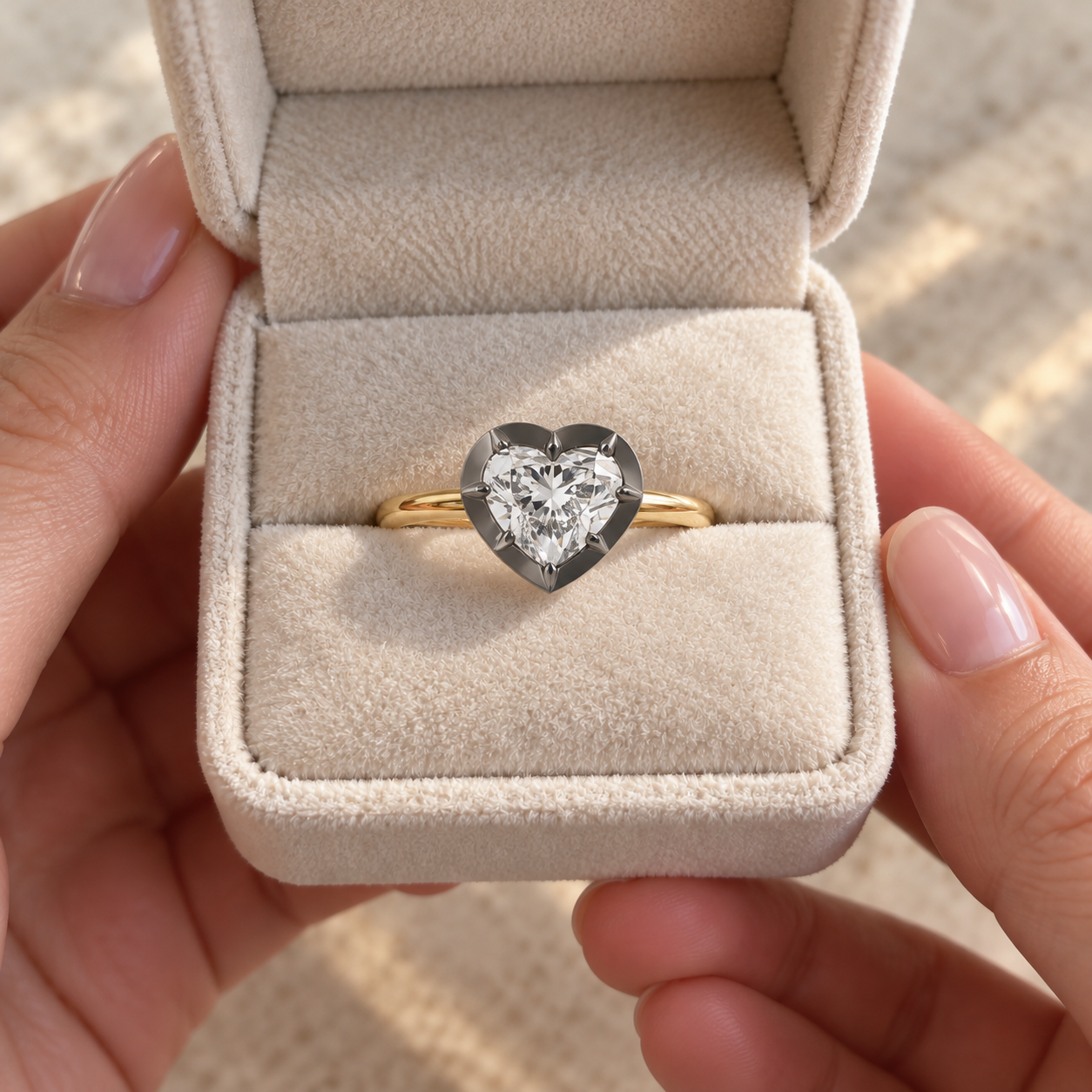 Heart-Shaped Lab-Grown Diamond Solitaire Ring, Blackened Gold Setting (14K Yellow Gold)