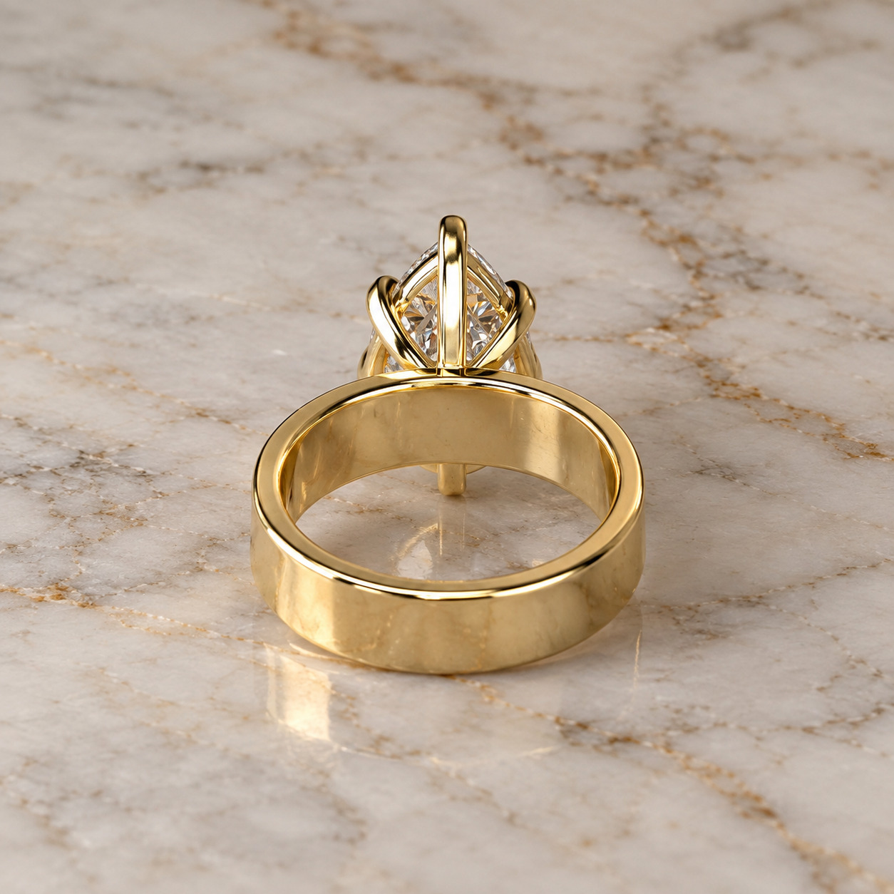 Pear Lab Grown Diamond Engagement Ring Wide Band Solitaire 14K Yellow Gold IGI Certified
