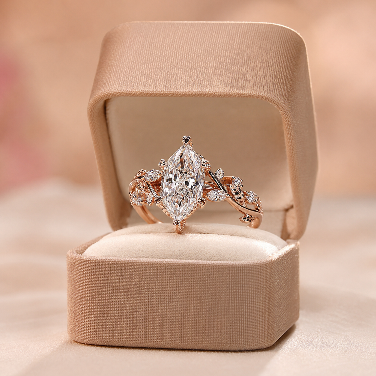 2.50ct Marquise Lab Grown Diamond Nature Leaf Engagement Ring IGI E VVS2