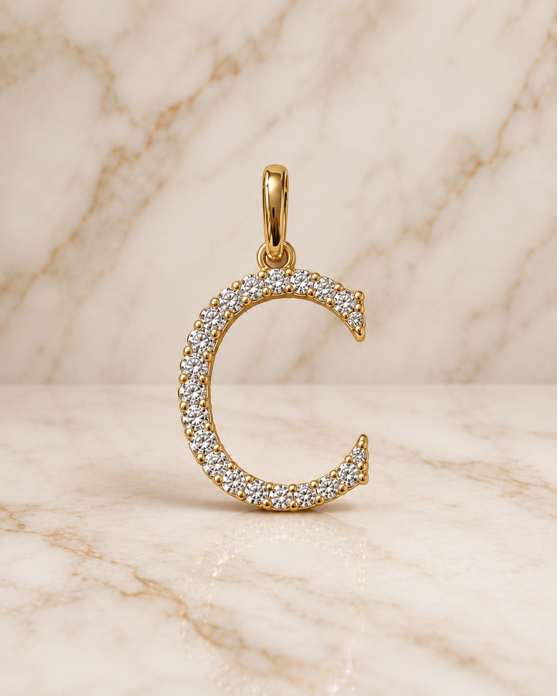 Letter C Initial Lab Grown Diamond Pendant Necklace Pavé 14K Yellow Gold – Round E for Her