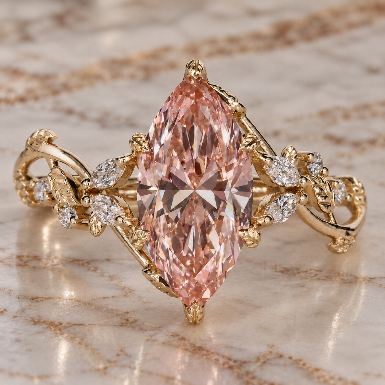 Pink Marquise Lab Grown Diamond Engagement Ring Tulip Setting 14K Yellow Gold IGI Certified VVS2 - VS1