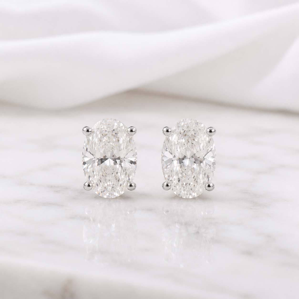 IGI Oval Lab Grown Diamond Stud Earrings 14K Gold 0.20-2CT