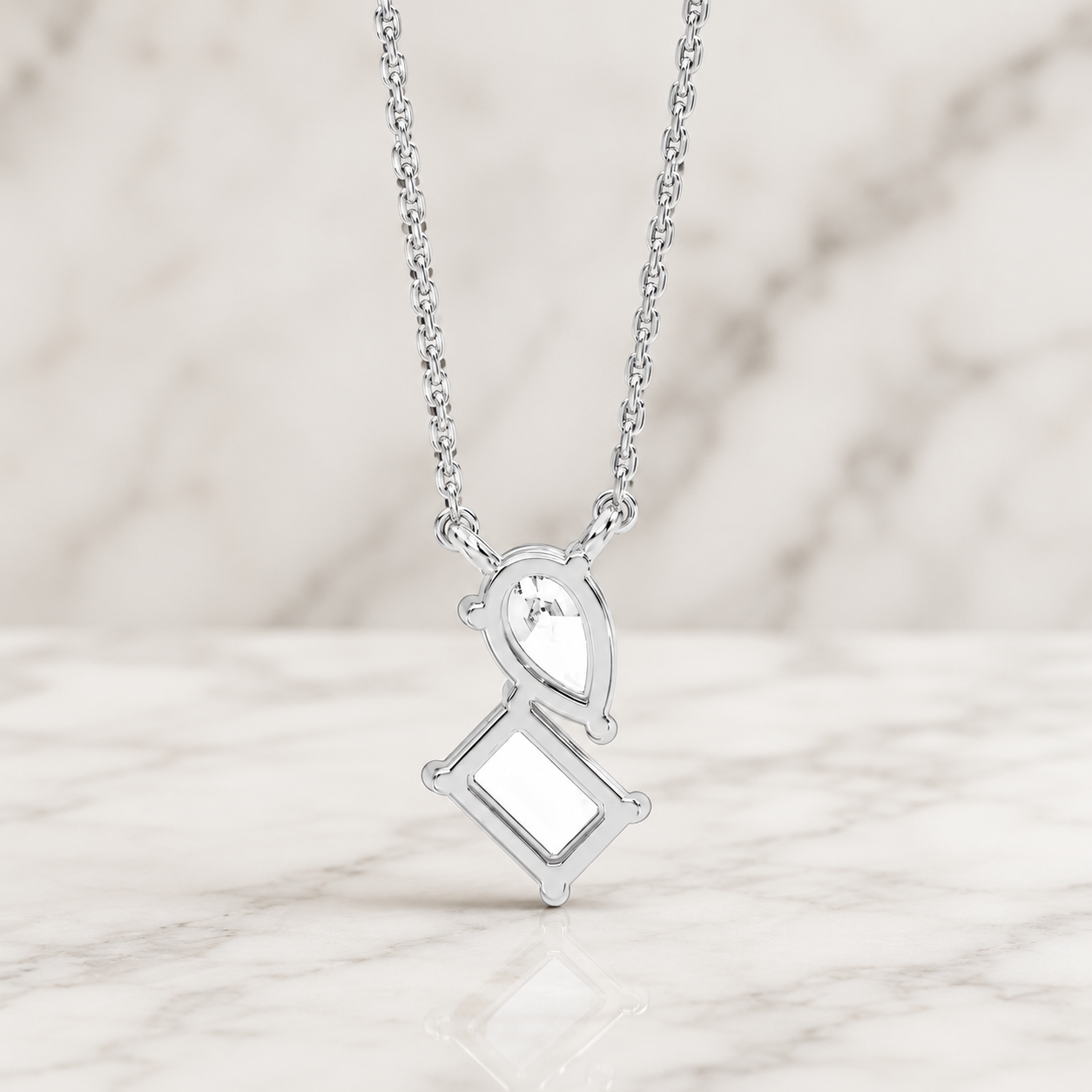 Emerald & Pear Lab Grown Diamond Pendant Necklace Two Stone 14K White Gold E VVS2 1ct