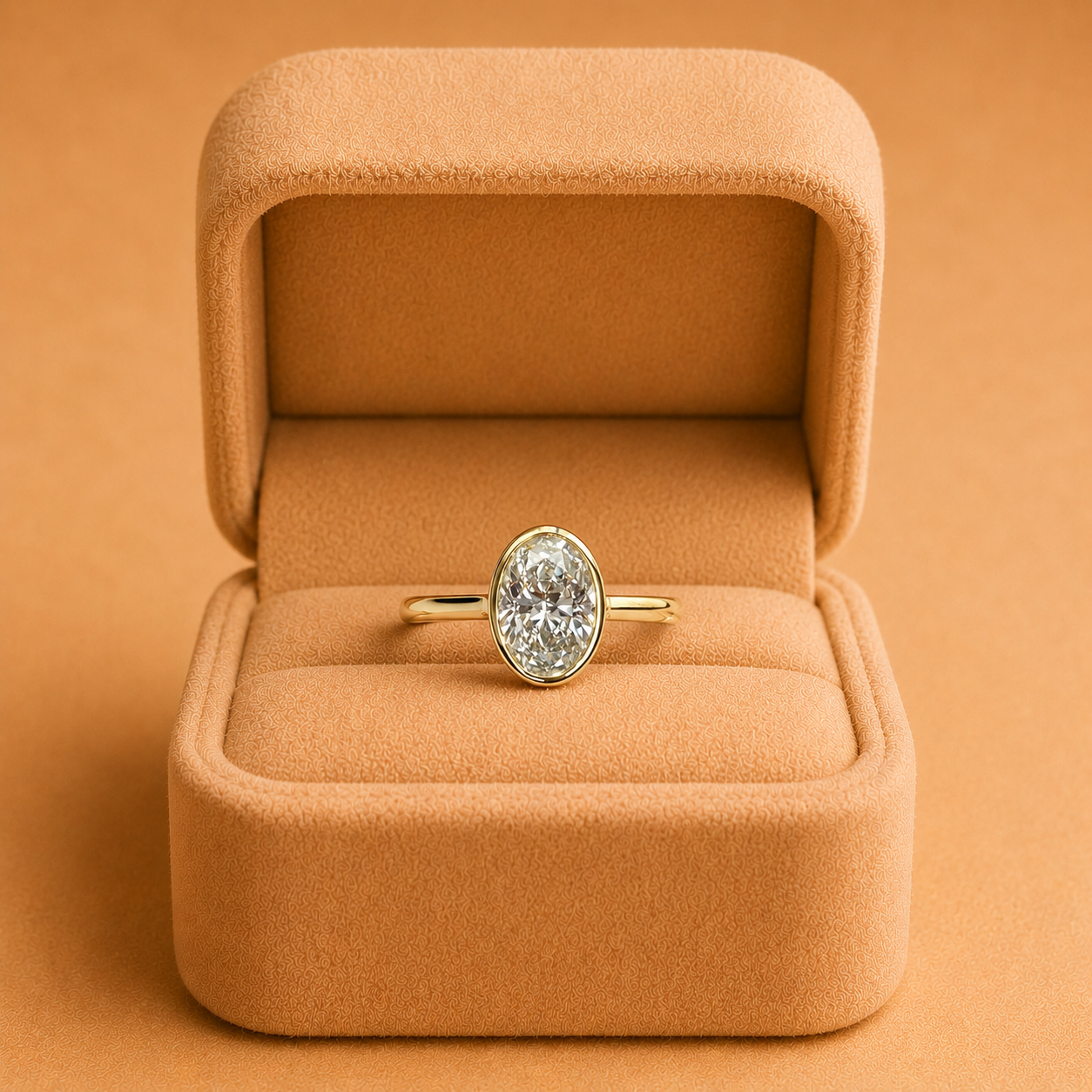 2.5ct Oval Lab Grown Diamond Bezel Engagement Ring – 14K Yellow Gold IGI