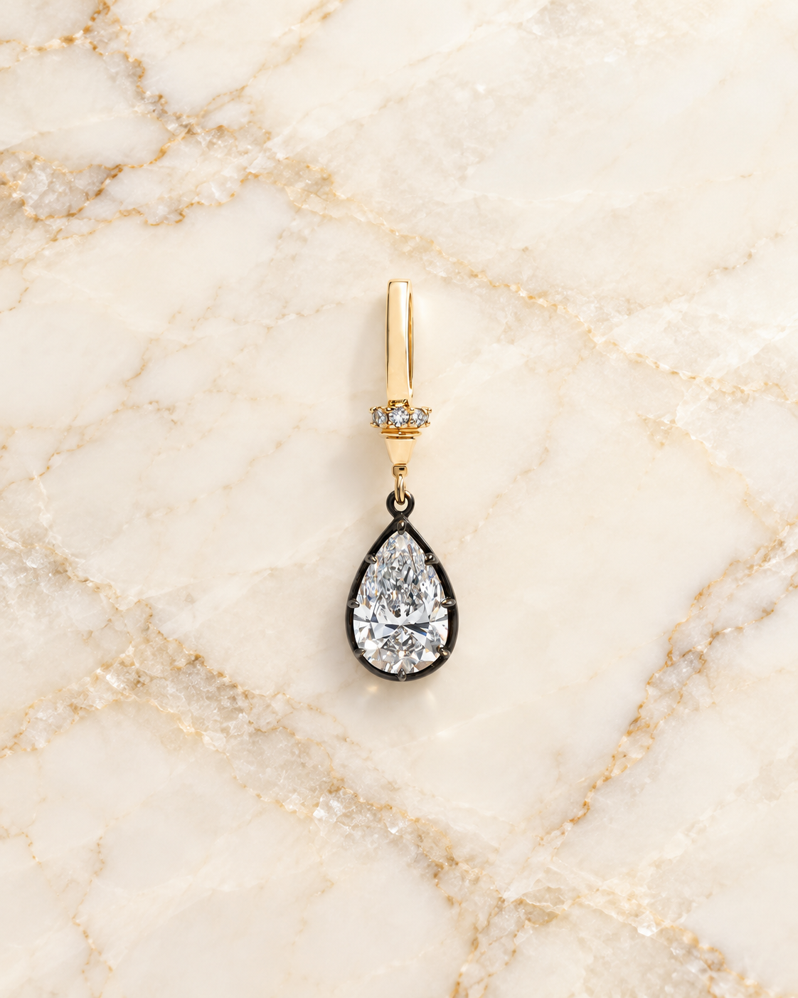 Lab Diamond Pendant Necklace Pear Cut Blackened Gold IGI Certified Vintage Style