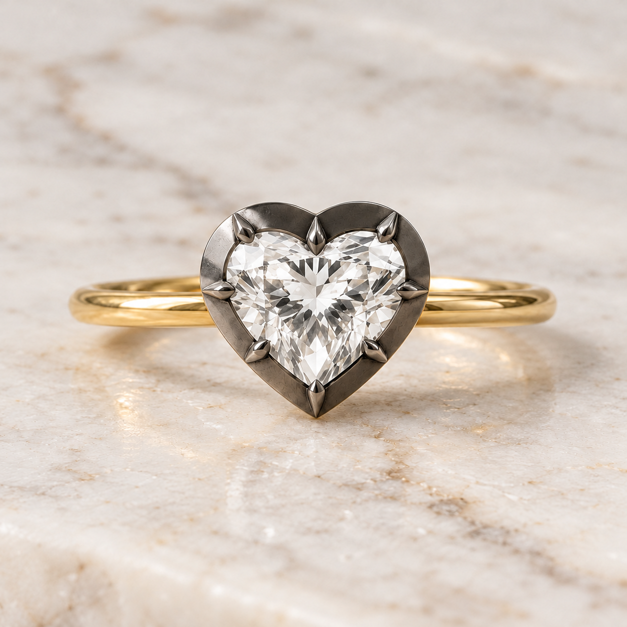 Heart-Shaped Lab-Grown Diamond Solitaire Ring, Blackened Gold Setting (14K Yellow Gold)
