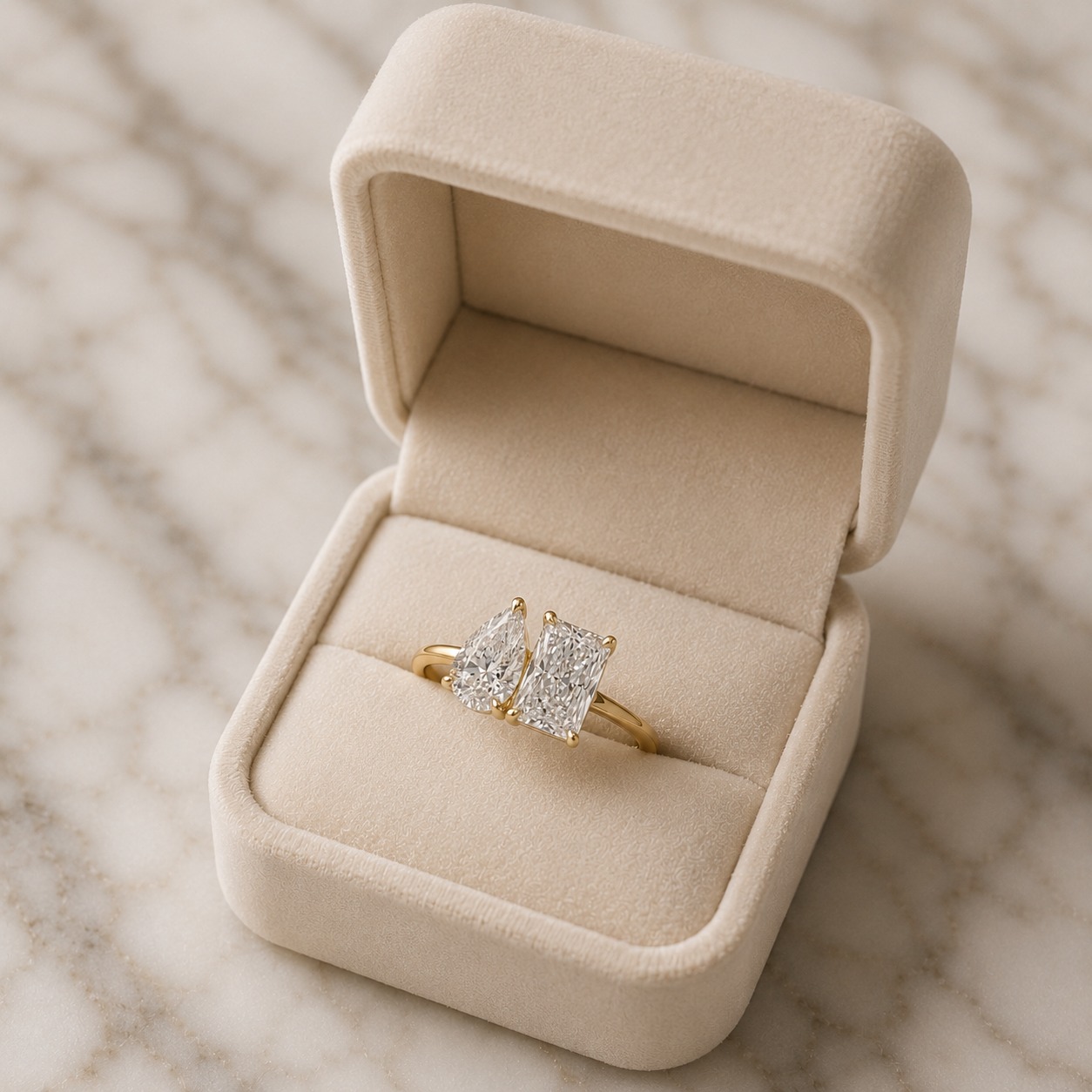 Pear & Radiant Lab Grown Diamond Toi et Moi Engagement Ring Two Stone 14K Yellow Gold Claw Prong, IGI Certified