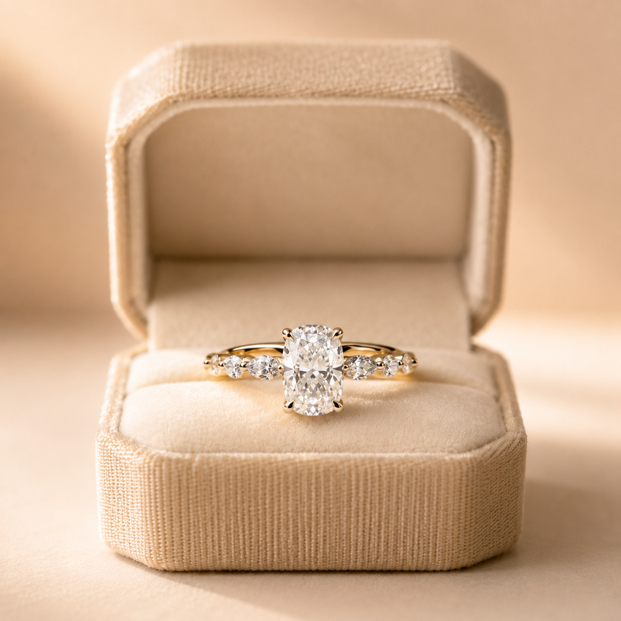 2ct Elongated Cushion Lab Grown Diamond Engagement Ring – 18K Yellow Gold Hidden Halo
