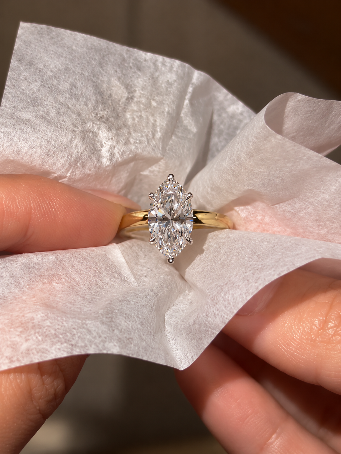 Marquise Lab Grown Diamond Engagement Ring Solitaire Two Tone 14K Yellow Gold IGI Certified