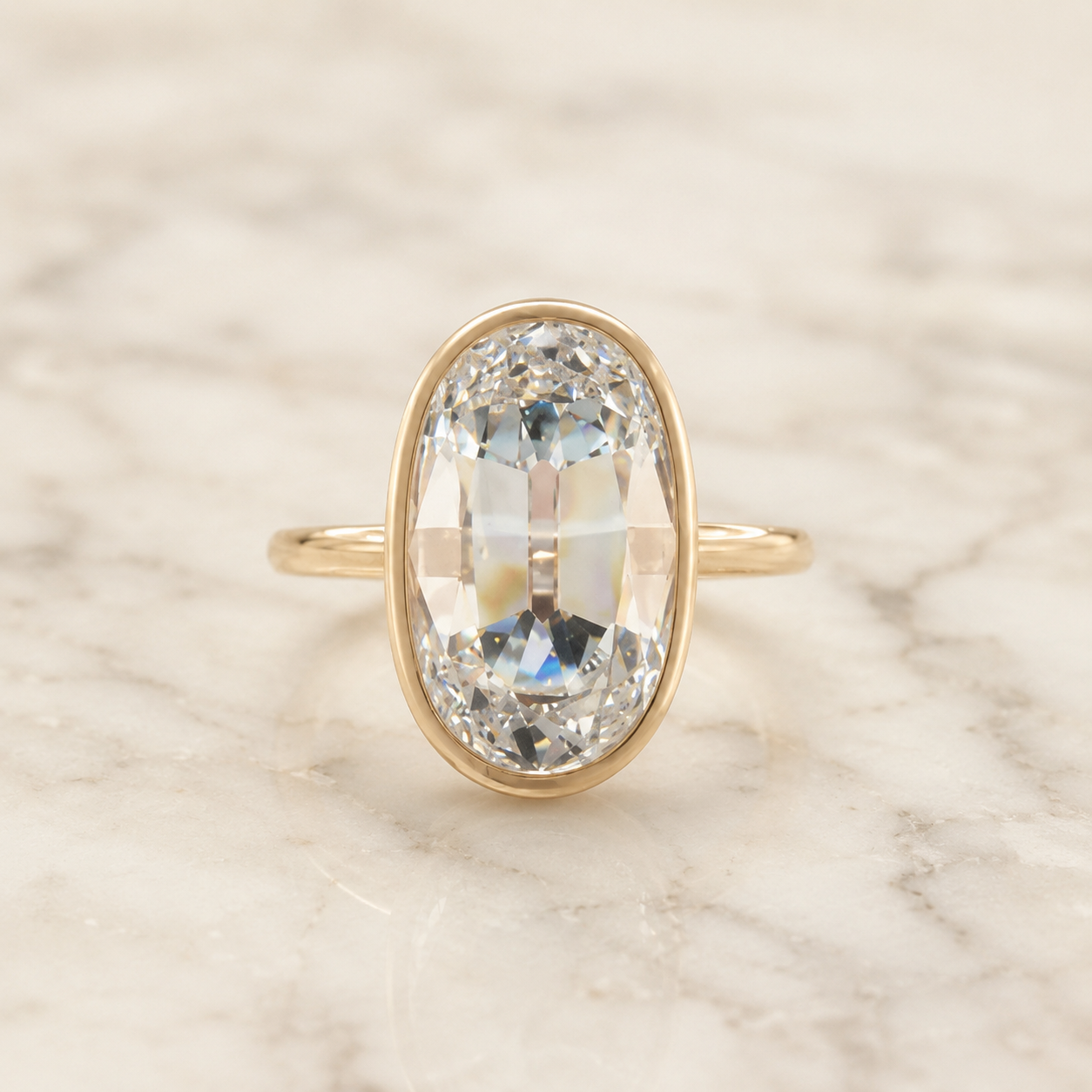 Oval Lab Grown Diamond Engagement Ring Bezel Solitaire 14K Yellow Gold E Color