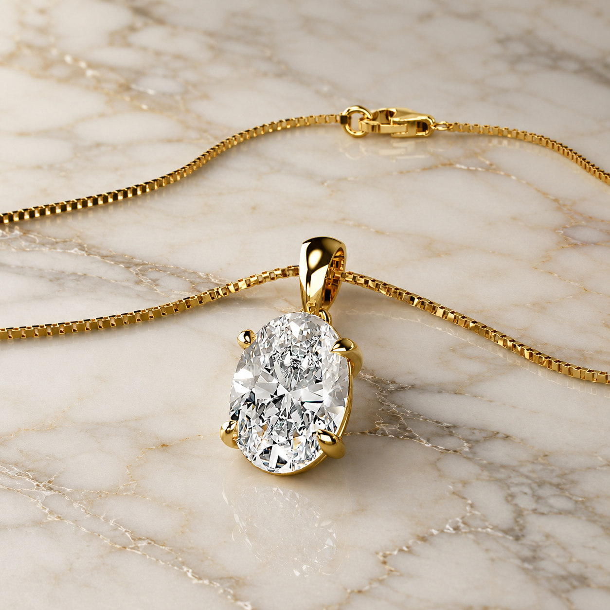 Oval Lab Grown Diamond Solitaire Pendant Necklace Four-Prong 18K Gold IGI Certified