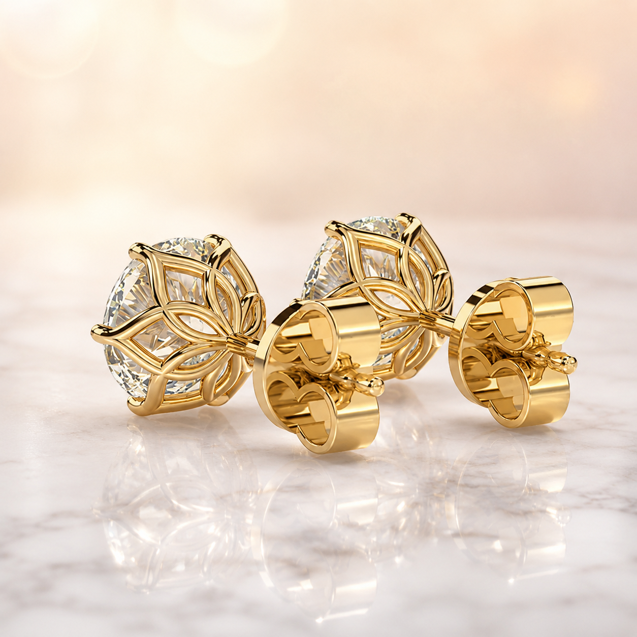 1 Ctw Round Lab Grown Diamond Stud Earrings – 14K Gold Tulip Petal Prong — view 4