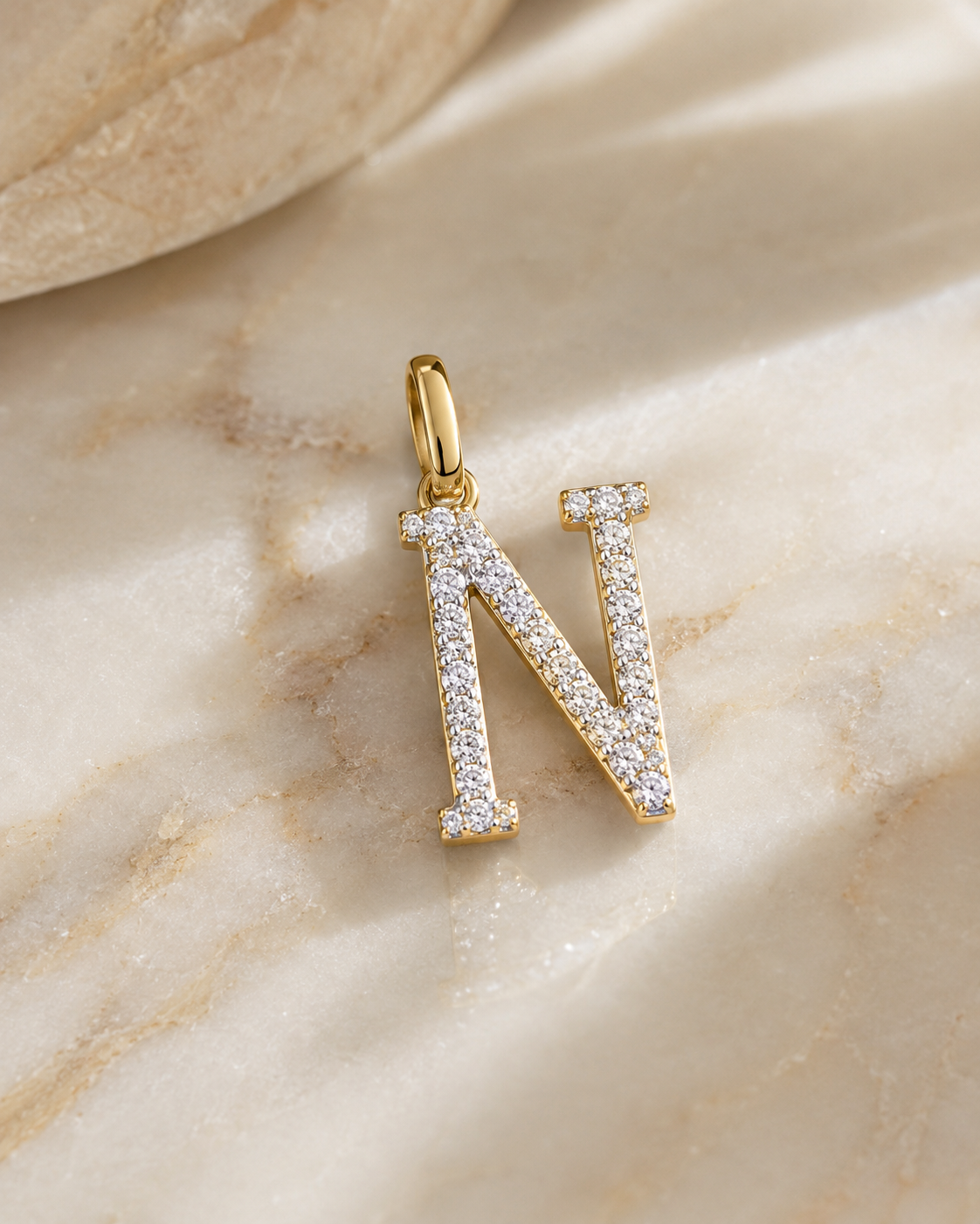 Initial Letter A Lab Grown Diamond Pendant – Pave 14K Yellow Gold – Personalized Charm Necklace