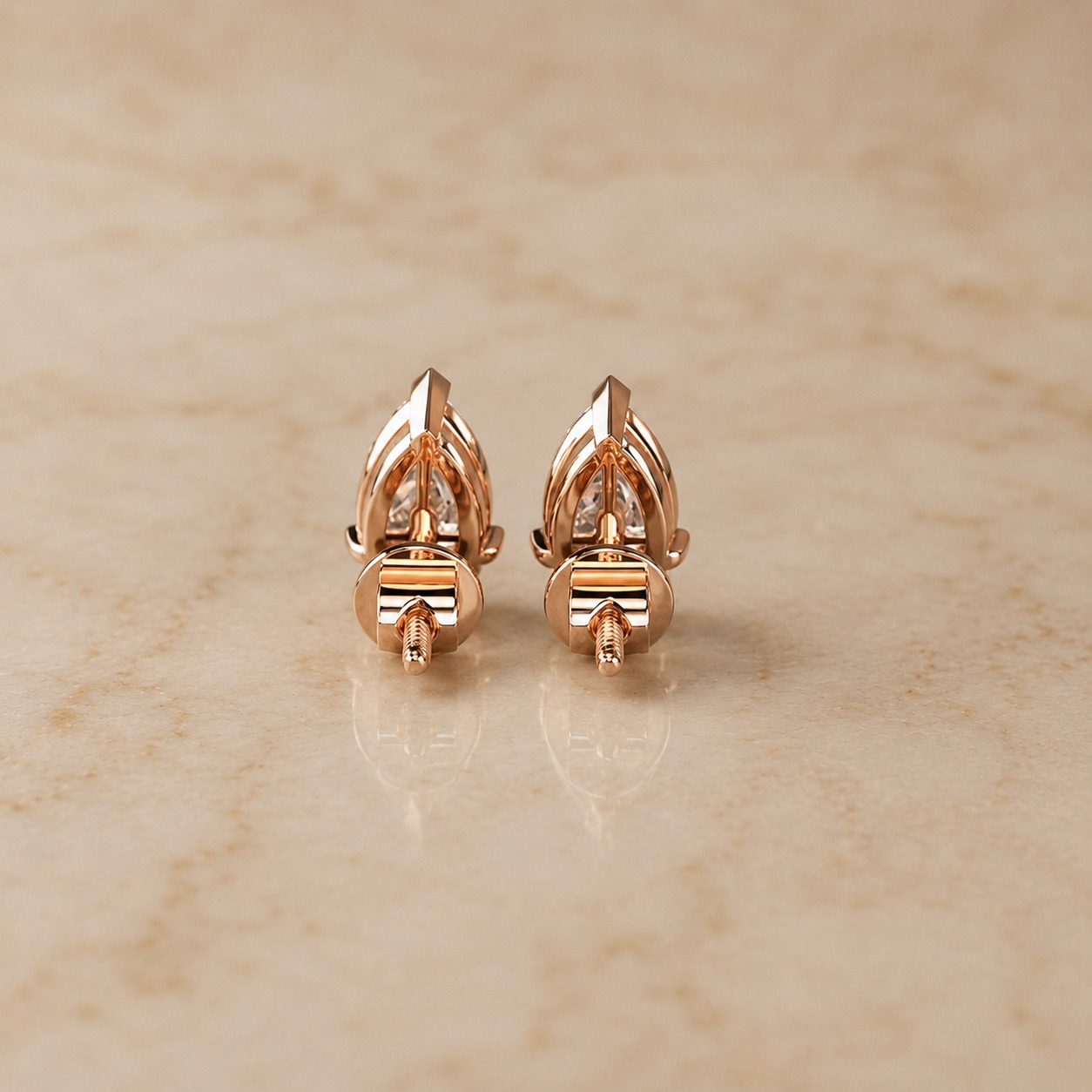 Pear Lab Grown Diamond Stud Earrings Three Prong 14K Rose Gold IGI Certified 2 Carat