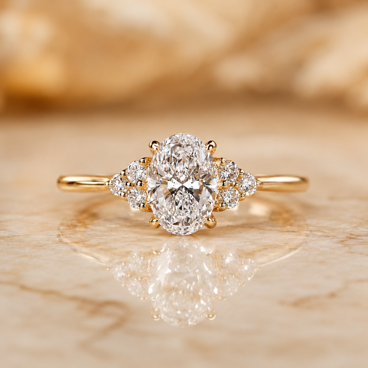 Oval Lab Grown Diamond Engagement Ring  7 Stone Cluster 14K Yellow Gold  IGI Certified 2 Carat E VVS2