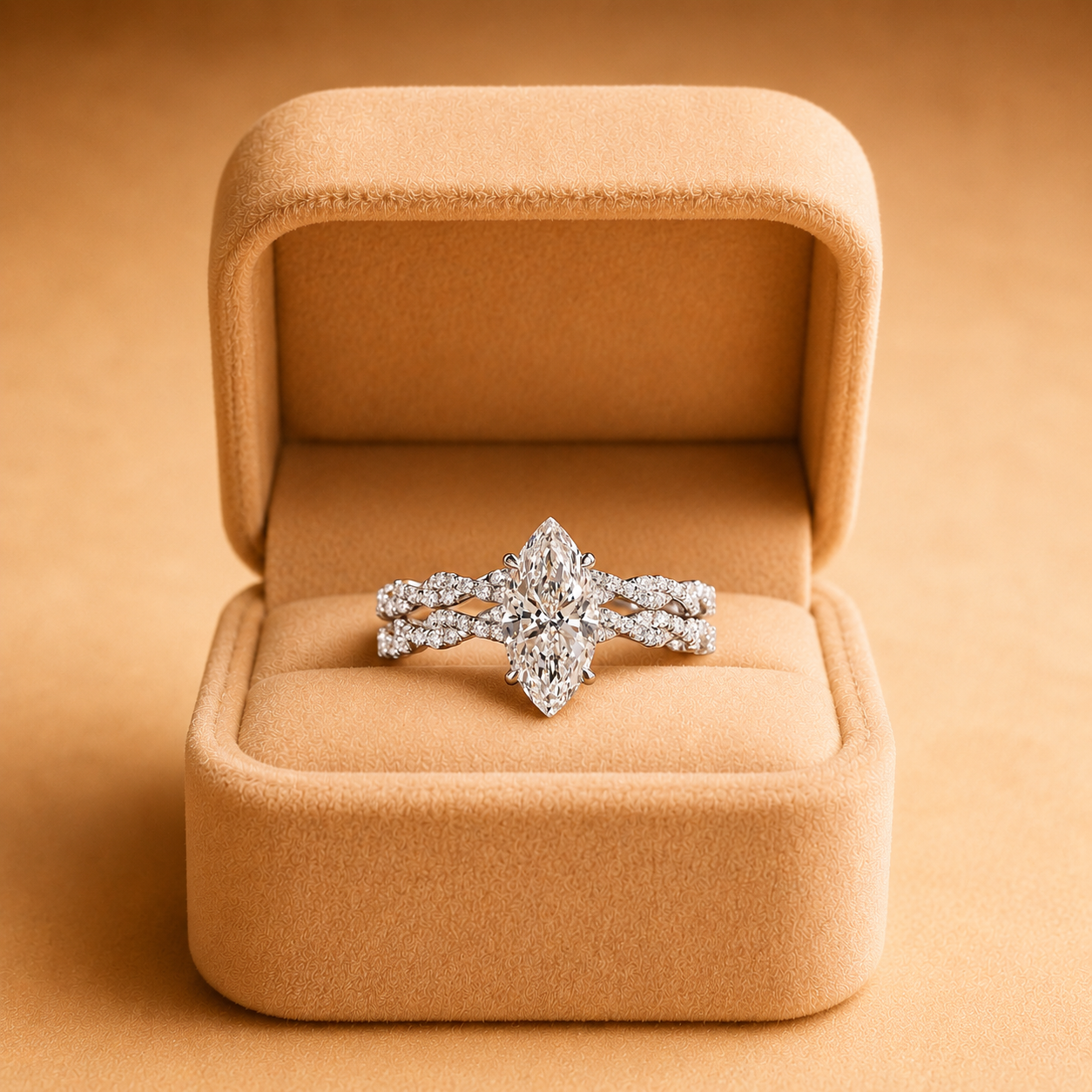 2ct Marquise Lab Grown Diamond Twisted Pave Engagement Ring Set  IGI