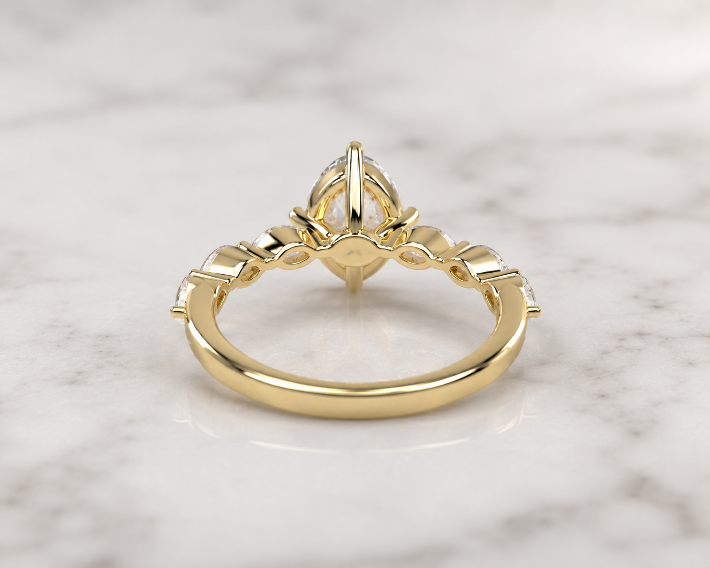 Oval Lab Grown Diamond Engagement Ring – Marquise Accent 14K Yellow Gold – Solitaire Vintage-Inspired Band