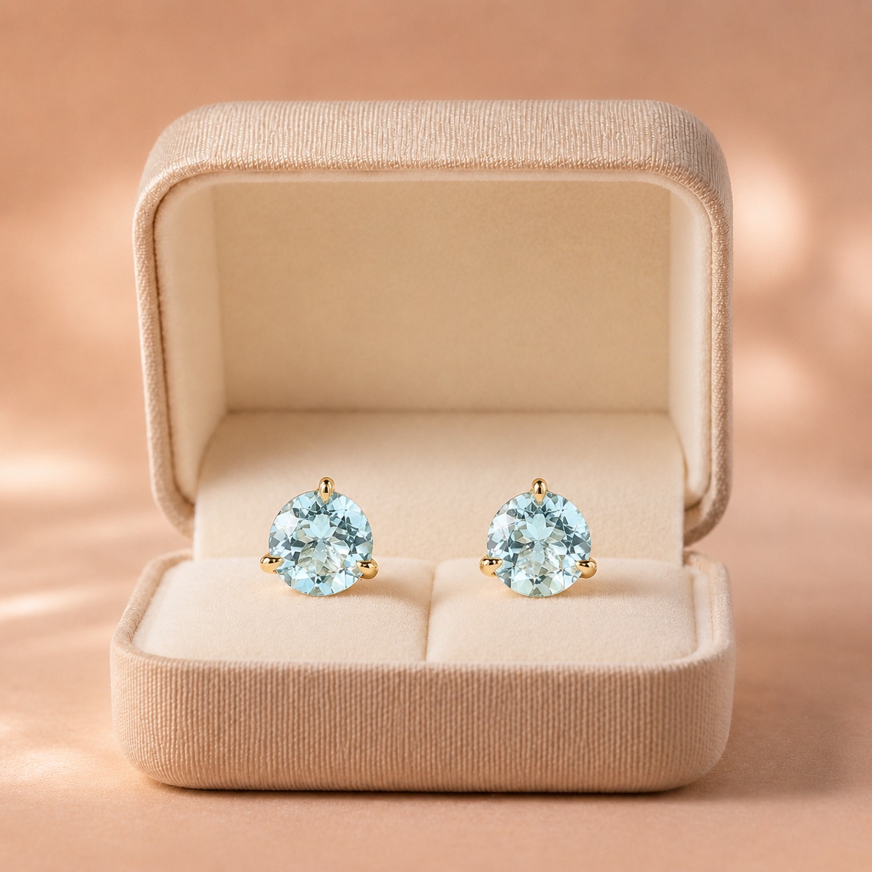 1.33 Cttw Round Aquamarine Stud Earrings in 14K Yellow Gold
