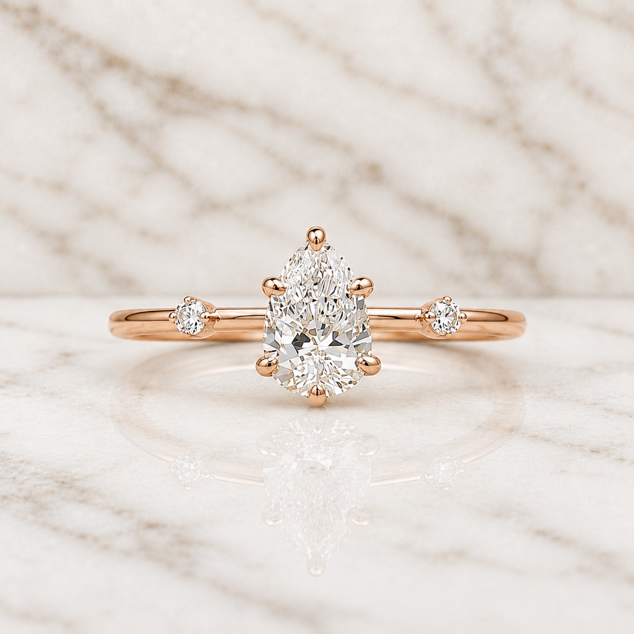 Pear Lab Grown Diamond Engagement Ring Distance Pave Solitaire 14K Yellow Gold IGI Certified