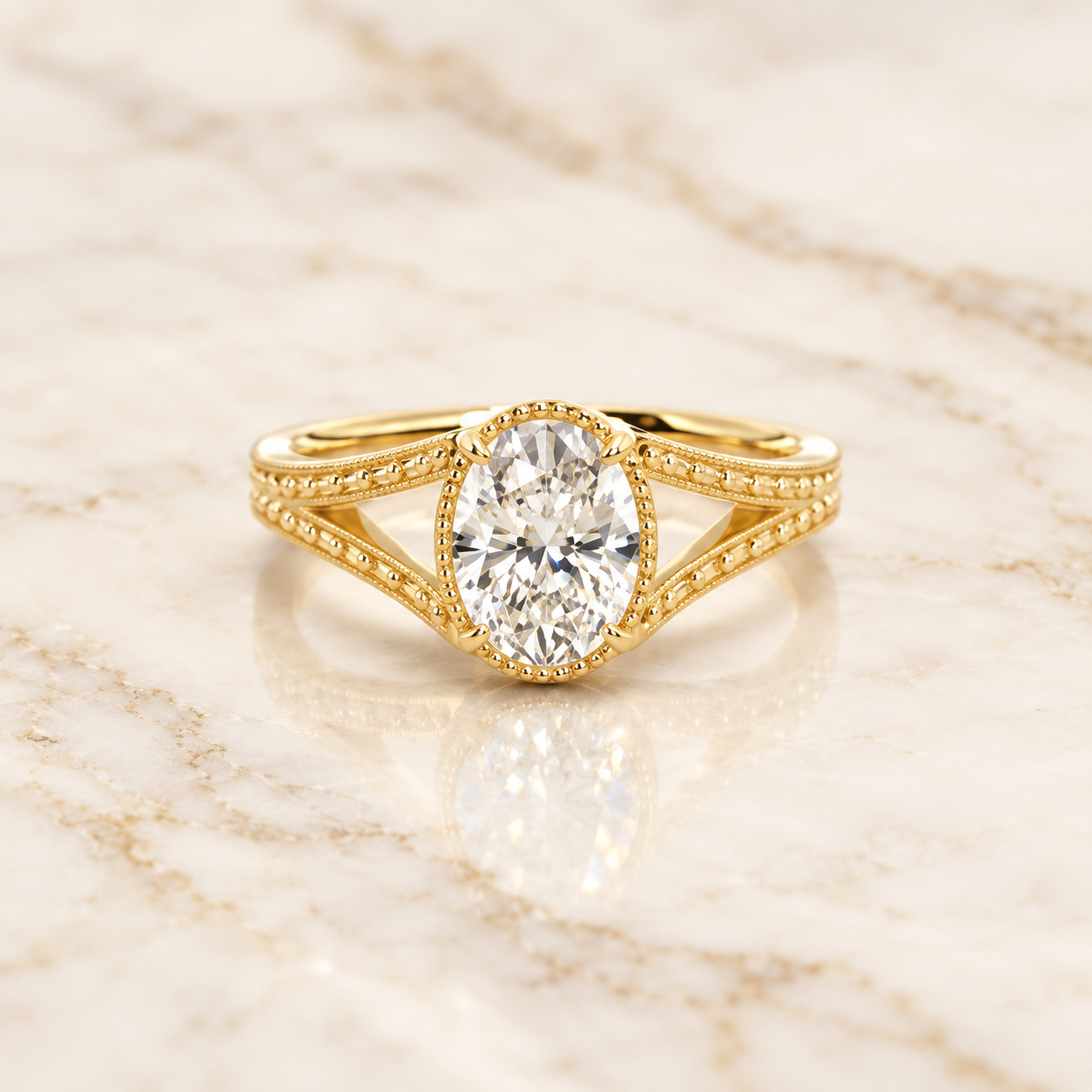 Oval Lab Grown Diamond Engagement Ring Vintage Split Shank 14K White Gold IGI Certified 2 Carat