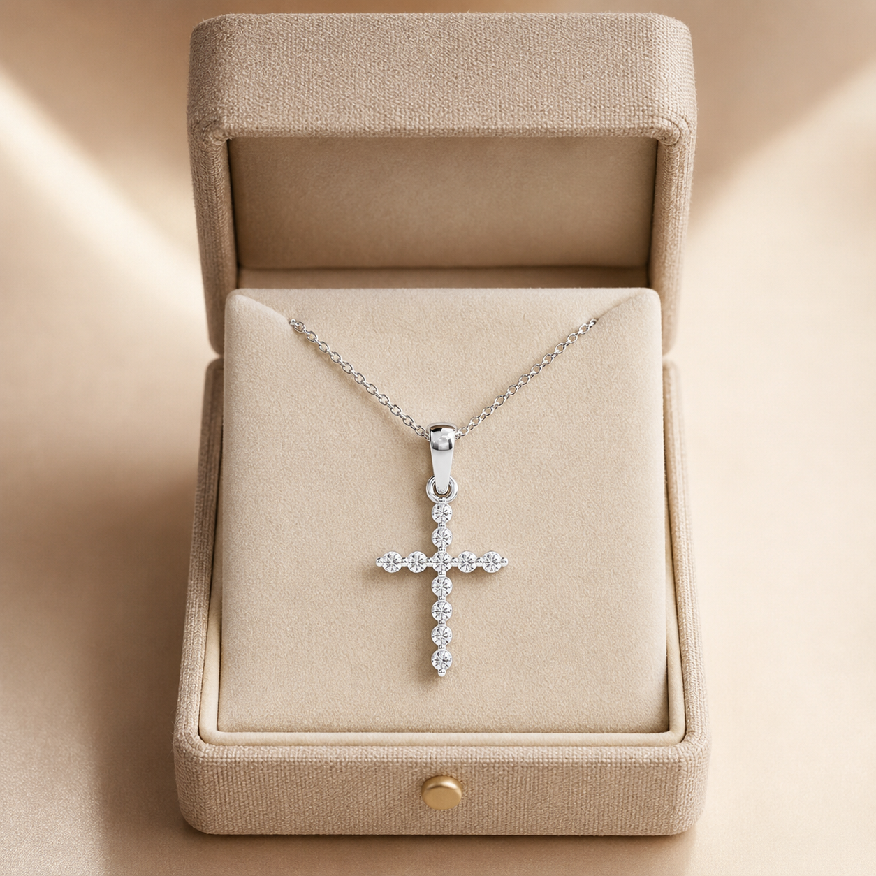 Round Lab Grown Diamond Cross Pendant Necklace Shared Prong 14K White Gold Adjustable Chain for Her