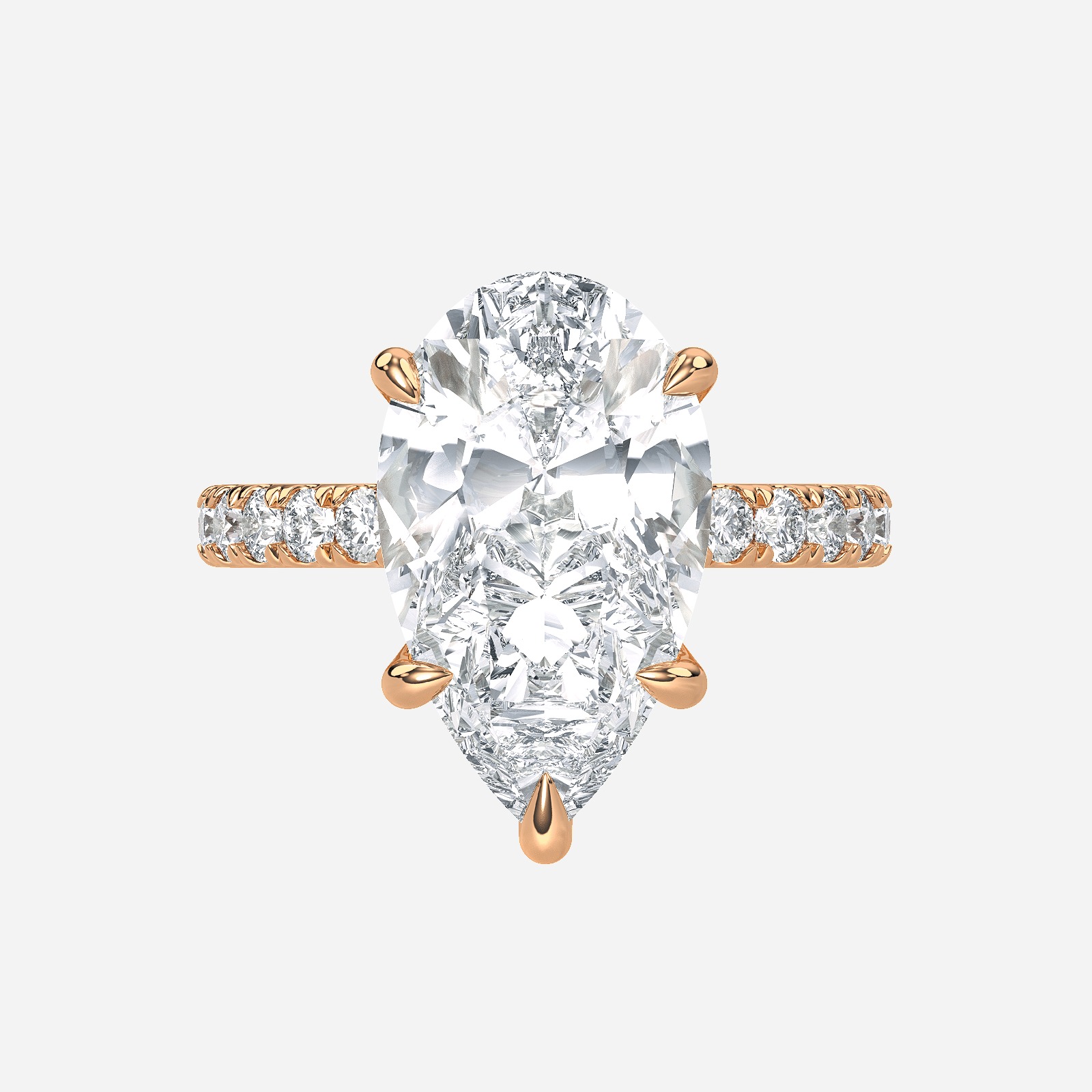 5 Carat Pear Cut Diamond Engagement Ring with Hidden Halo 14K Gold render