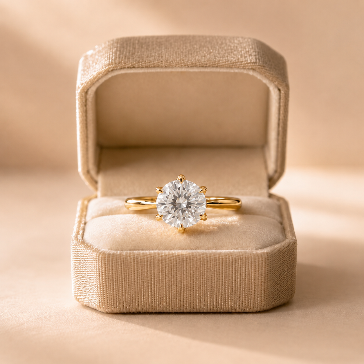 Round Lab Grown Diamond Engagement Ring – Petal Prong Solitaire in Solid Gold