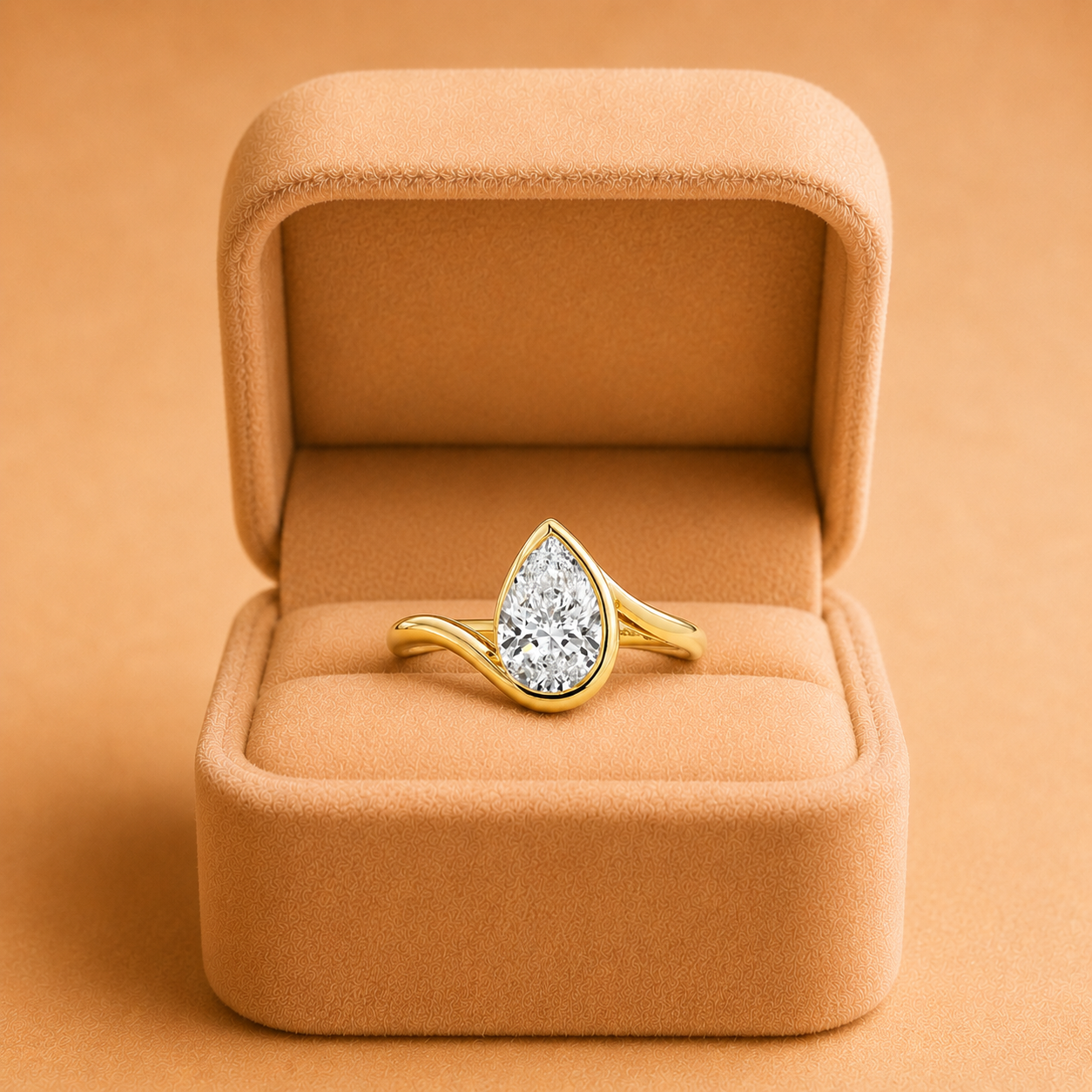 2.00ct Pear Lab Grown Diamond Engagement Ring 14K Gold Bezel Twist