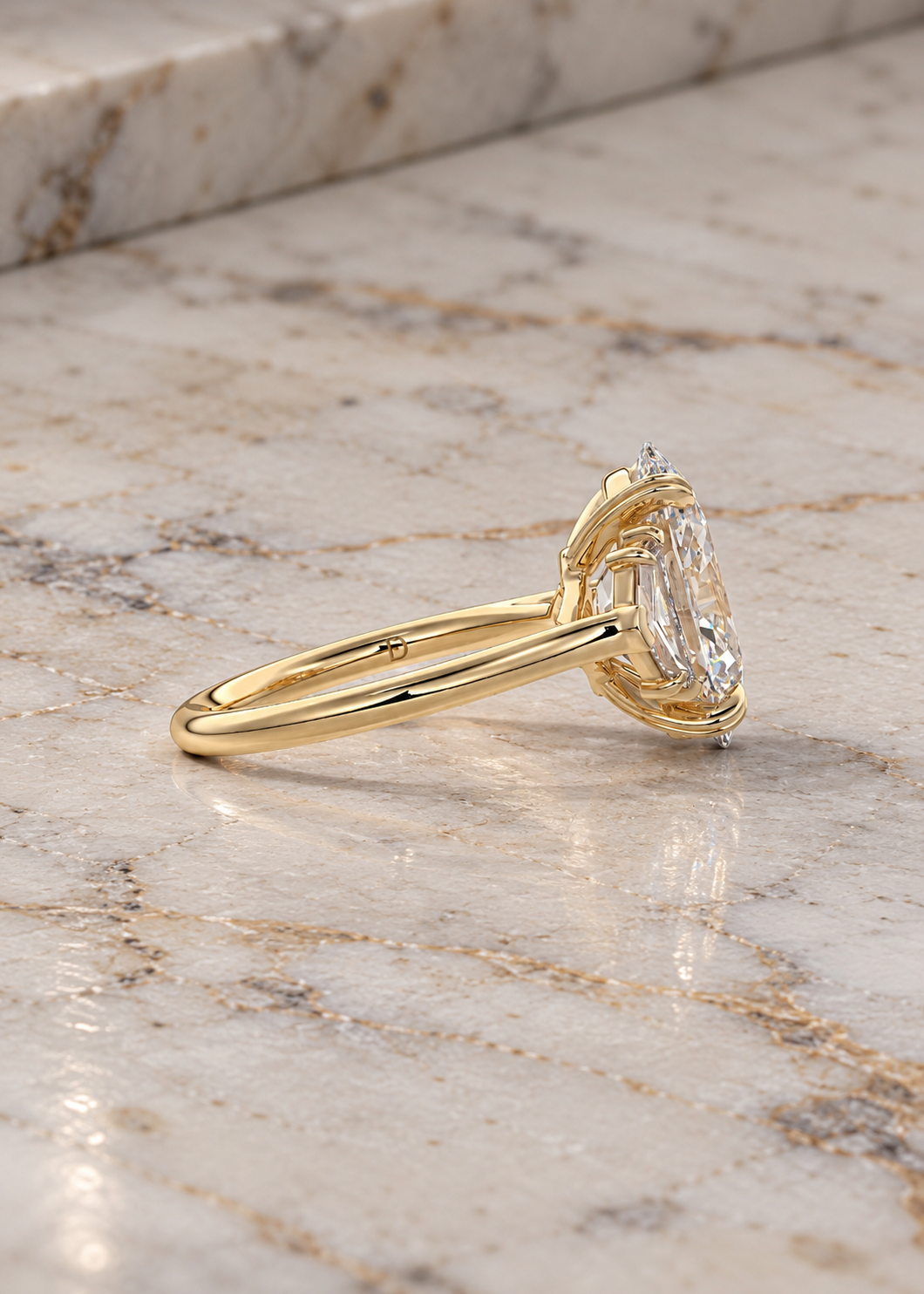 Oval Lab Grown Diamond Engagement Ring Three Stone Cadillac 14K Yellow Gold IGI Certified